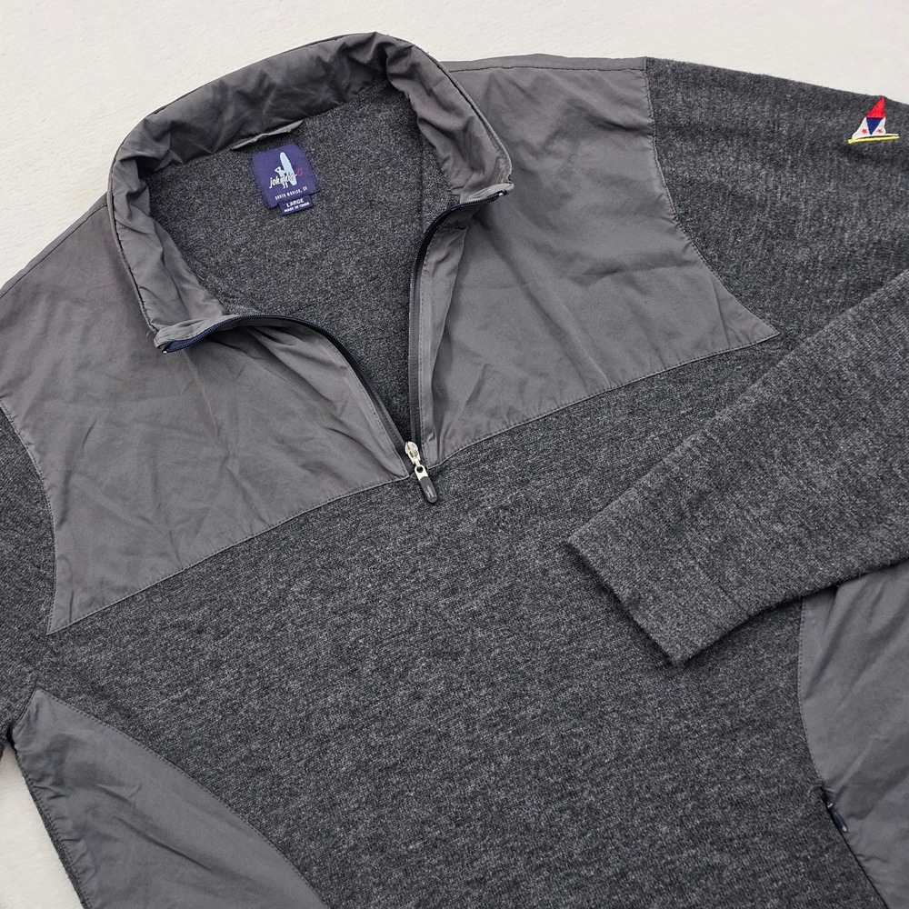 Johnnie-O Quarter Zip Sweater Mens Large Gray Merino Wool Hidden Hood Golf Surf